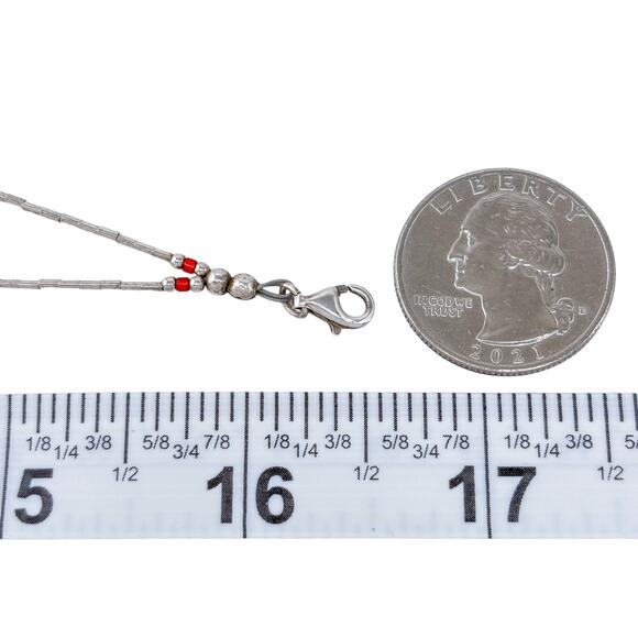 Estate Artisan Sterling Silver 925 Blue Green Crystal Beaded Necklace 16.5" - Picture 5 of 6